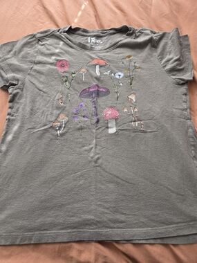 Target Olive Green Mushroom & Floral Graphic Tee